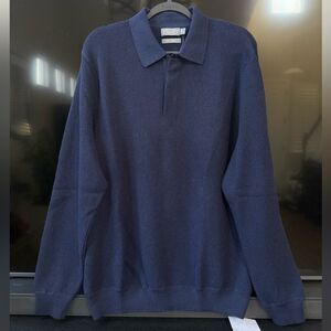 Vintage Talbots Men 100% Alpaca Navy Blue Polo Sweater NWT